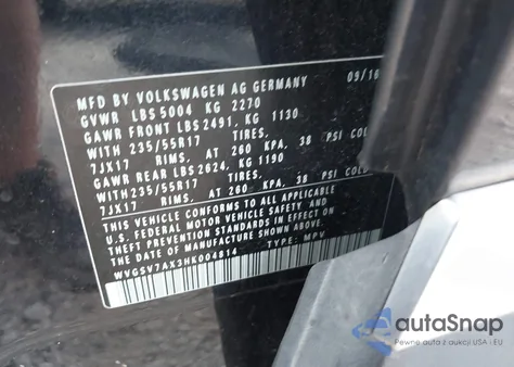 2017 Volkswagen Tiguan 2.0T Wolfsburg Edition z USA, uszkodzony, nr VIN WVGSV7AX3HK004814